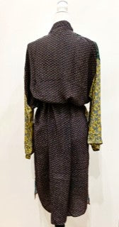 Luxury Mixed Print Silk Kimono Duster Dress is Sophisticated