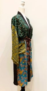 Luxury Mixed Print Silk Kimono Duster Dress is Sophisticated