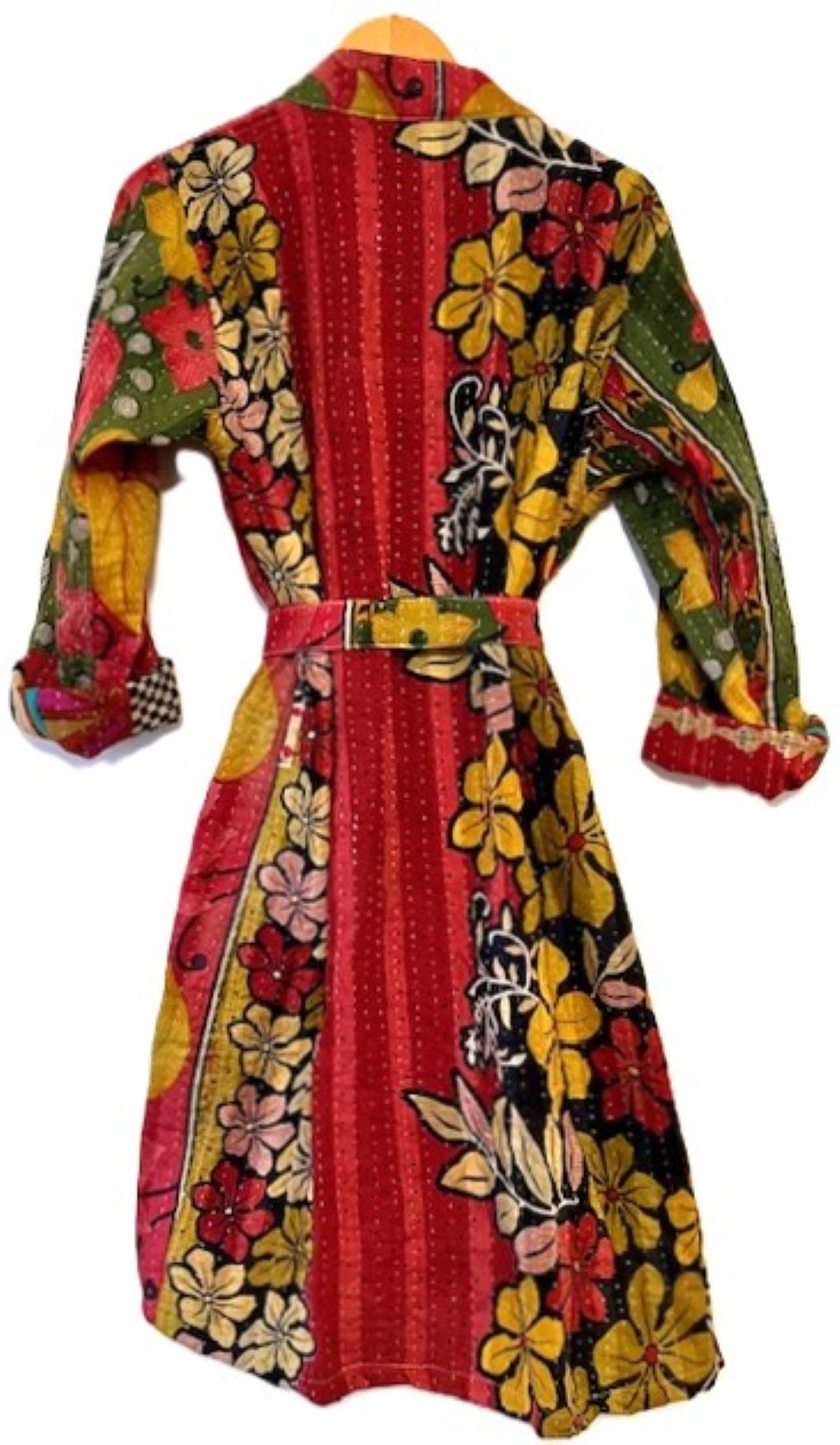 Fully Reversible Cotton Quilted Kimono Duster.  Great Print For Year Round Use. (Floral)