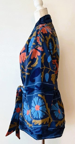 Stunning Suzani Kantha Quilt Short Jacket Is Colorful  (Royal)