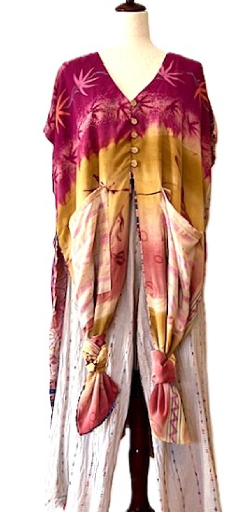 Kantha Bae Duality Silk Split Muu. Fully Reversible. Lots of Styling Options. (Plum Beige)