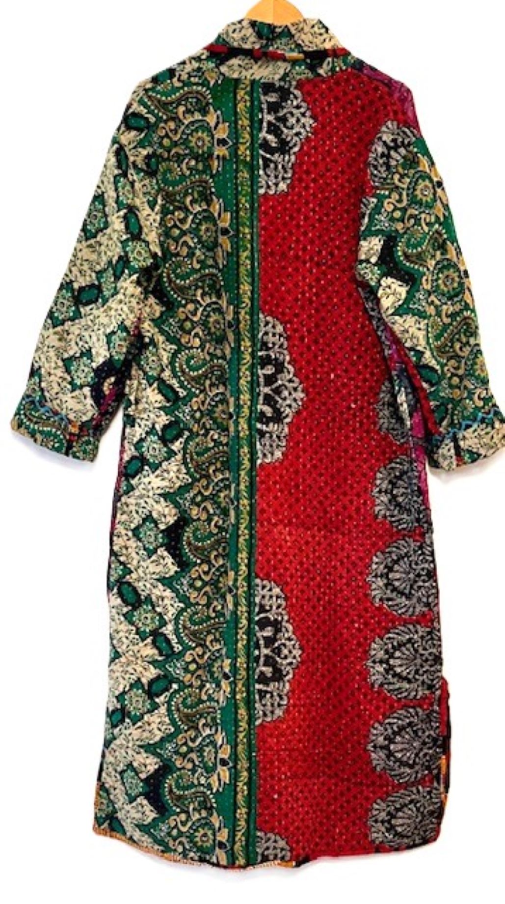 Handmade Long Kantha Coat Is Slim, Tailored and Fully Reversible.