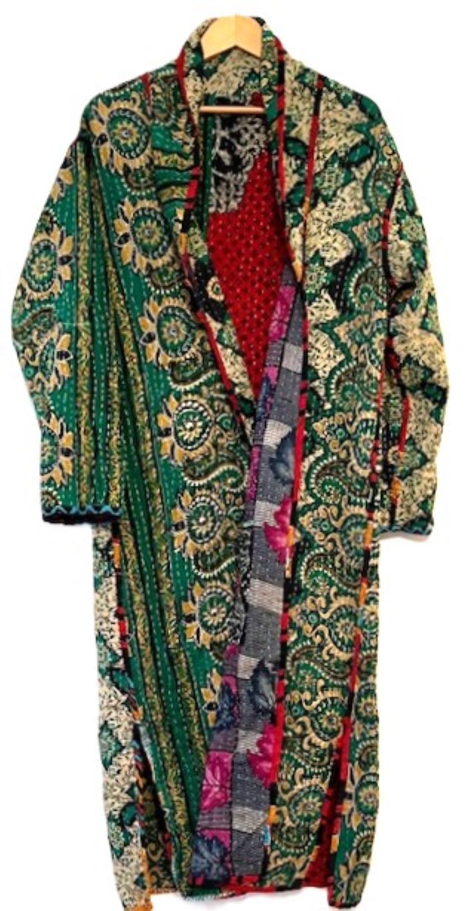 Handmade Long Kantha Coat Is Slim, Tailored and Fully Reversible.