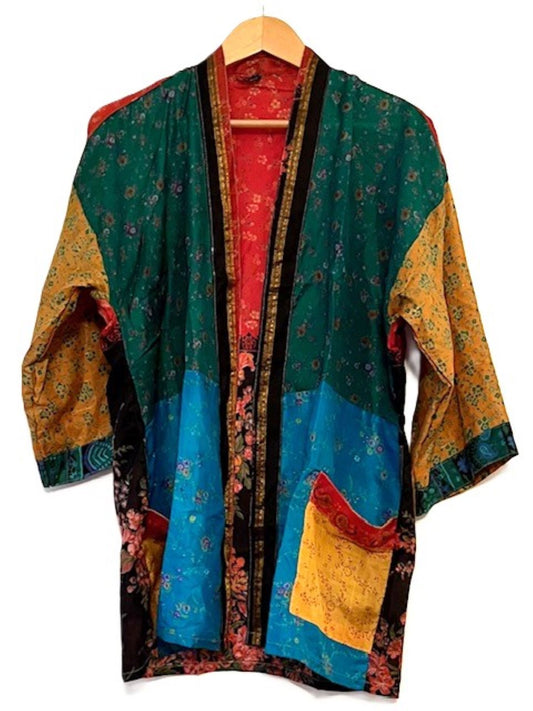 The Accessory In Demand, The Short Silk Kimono Jacket. Fashionable and Elegant. (Green)