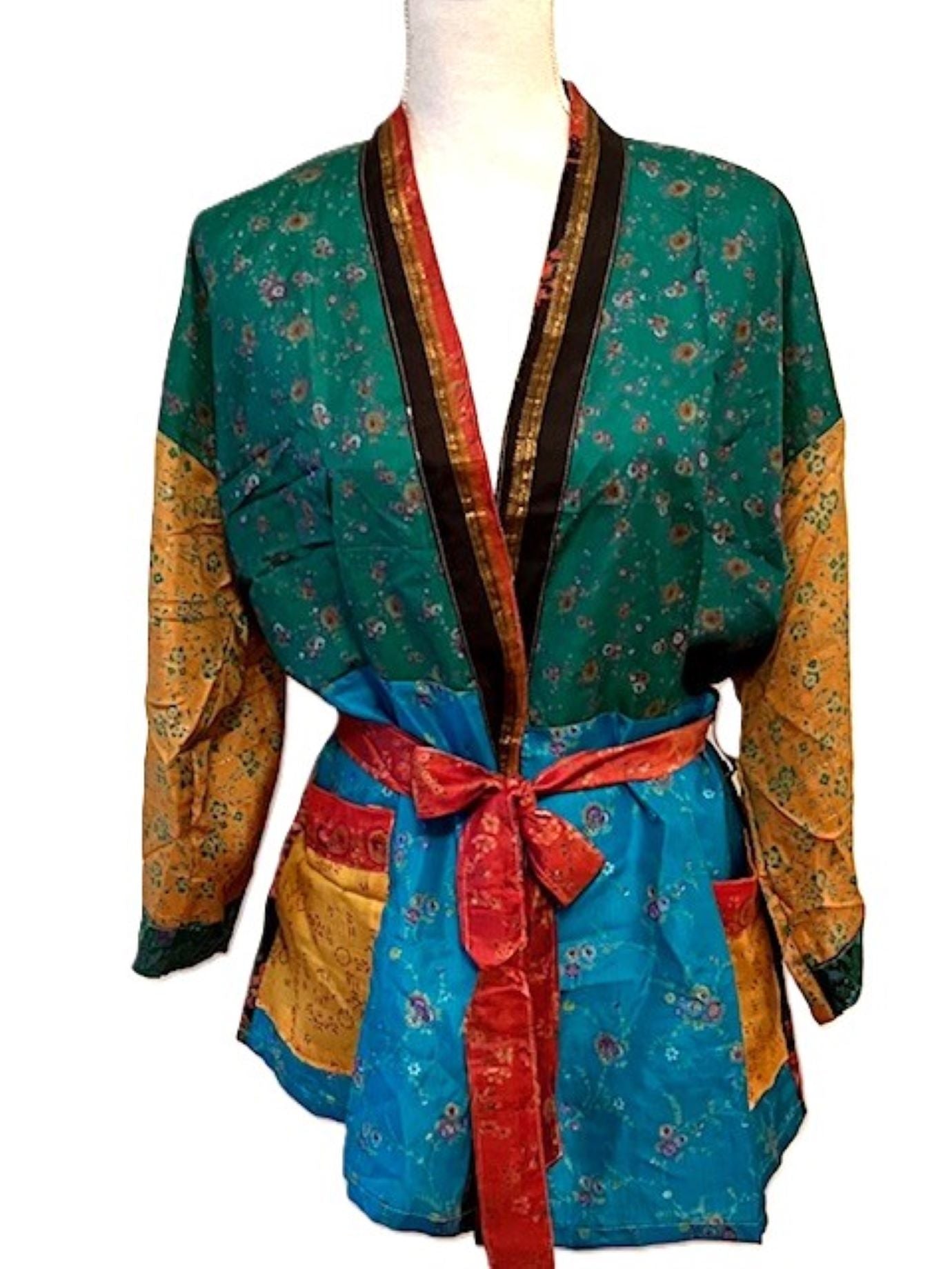 The Accessory In Demand, The Short Silk Kimono Jacket. Fashionable and Elegant. (Green)