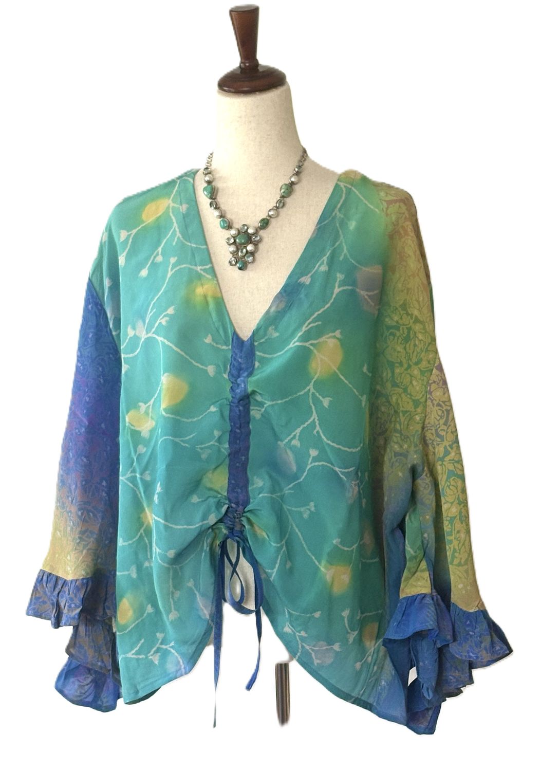 Kantha Bae Daisy Silk Butterfly Top (Aqua)