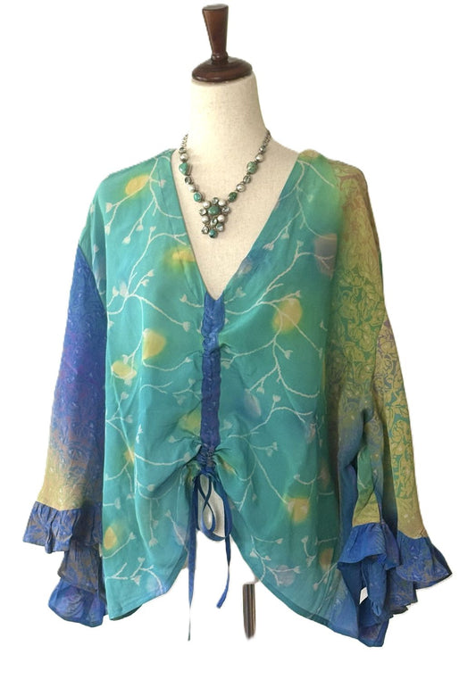 Kantha Bae Daisy Silk Butterfly Top (Aqua)
