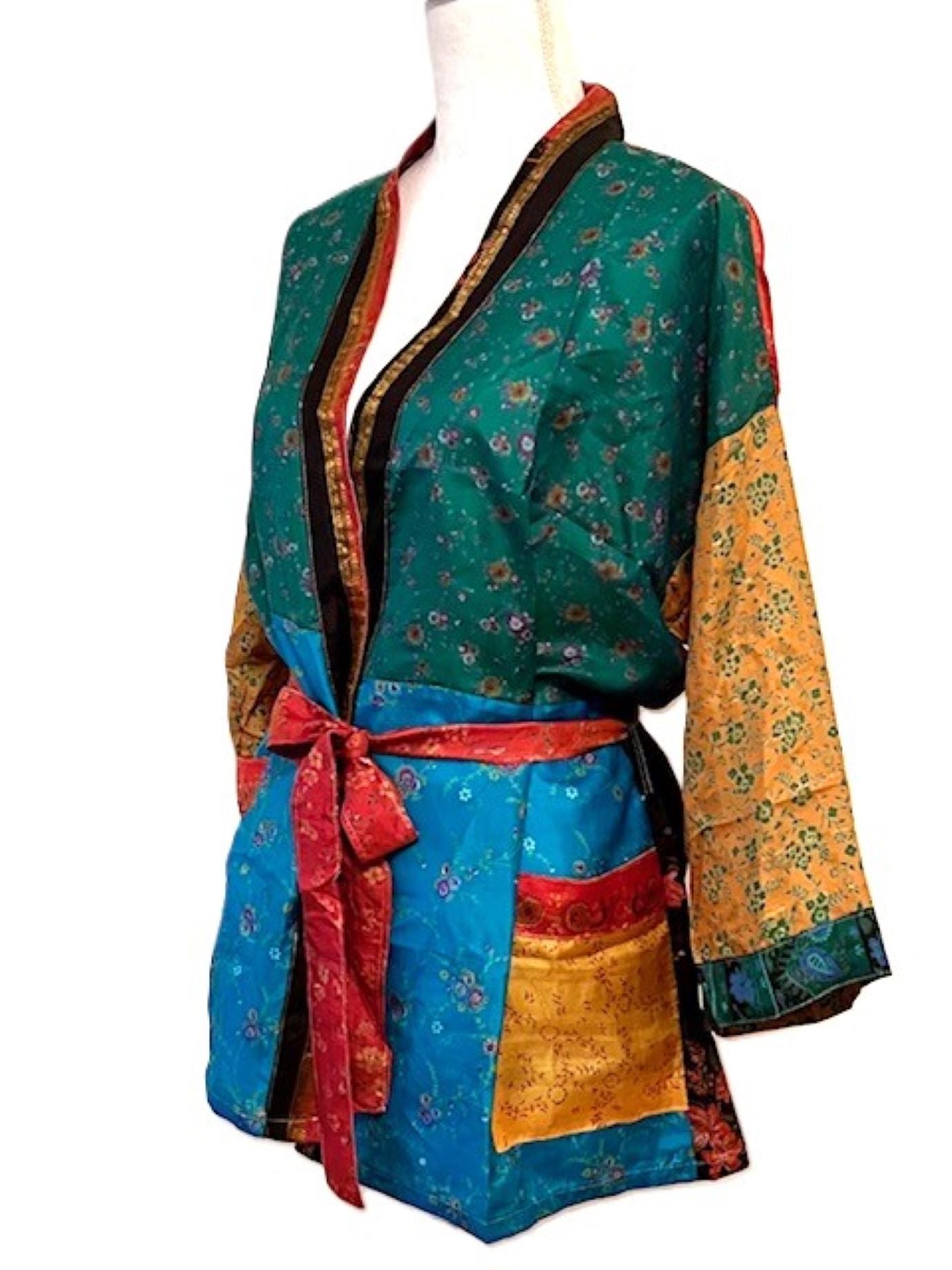 The Accessory In Demand, The Short Silk Kimono Jacket. Fashionable and Elegant. (Green)