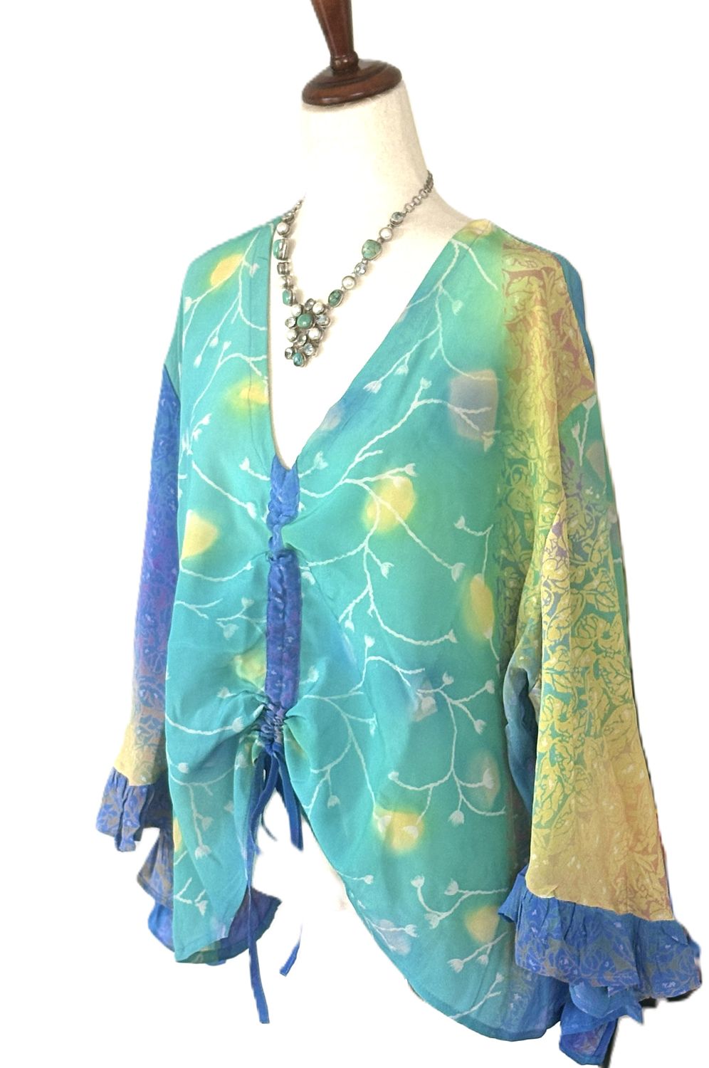 Kantha Bae Daisy Silk Butterfly Top (Aqua)