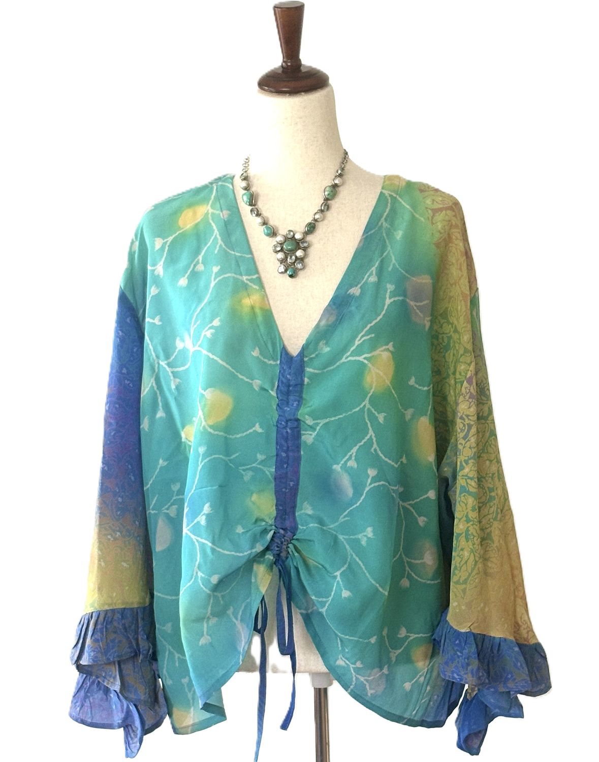 Kantha Bae Daisy Silk Butterfly Top (Aqua)