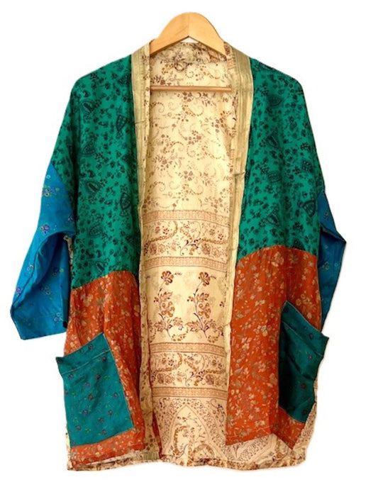 The Accessory In Demand, The Short Silk Kimono Jacket. Fashionable and Elegant. (Gold)