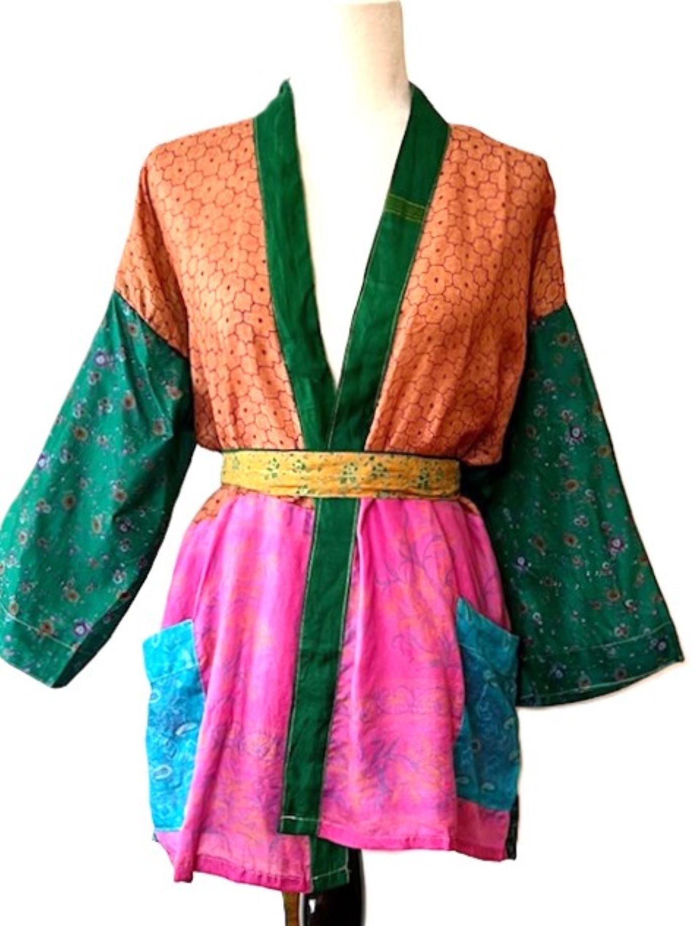 The Accessory In Demand, The Short Silk Kimono Jacket. Fashionable and Elegant. (Orange)