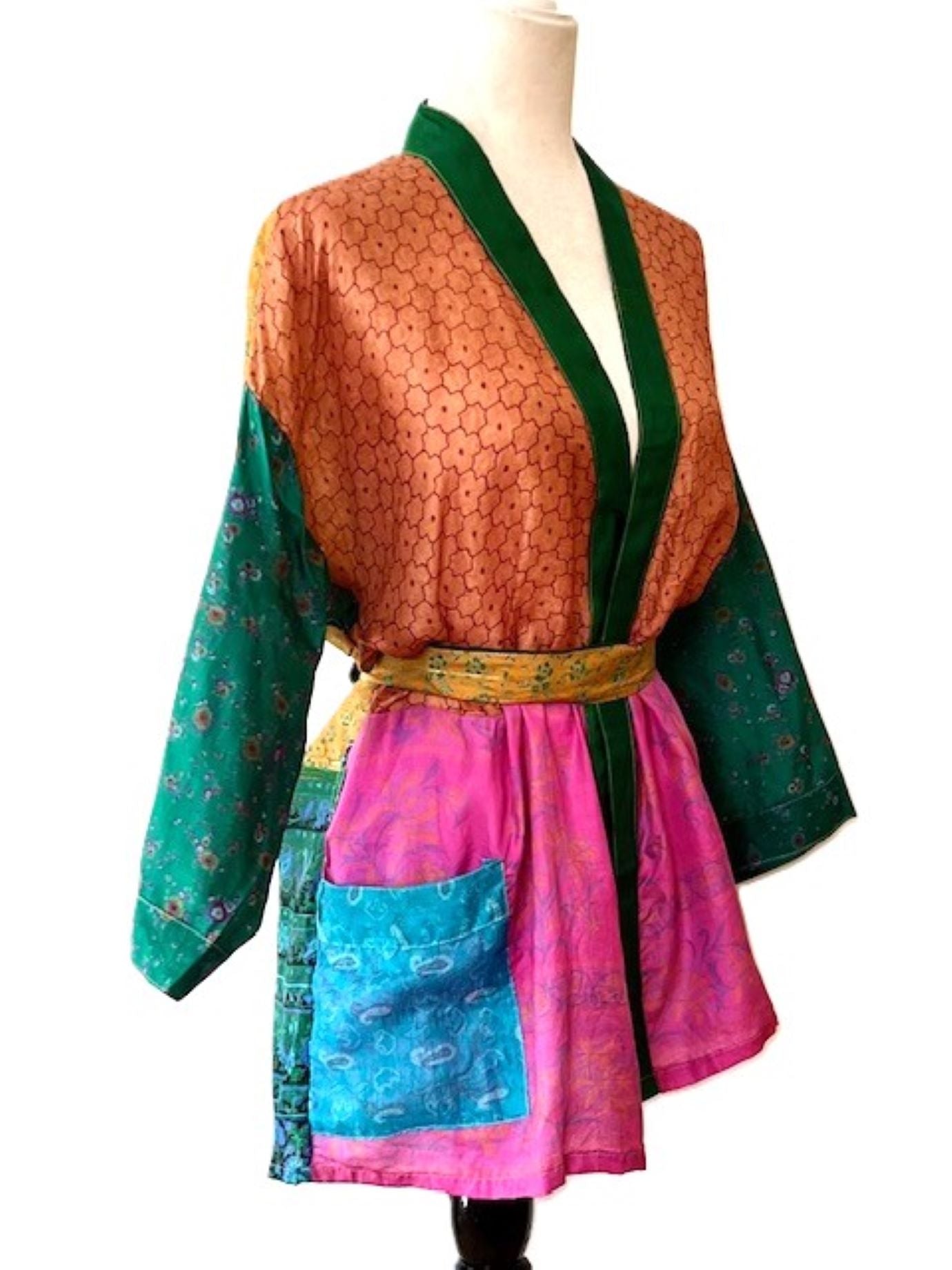 The Accessory In Demand, The Short Silk Kimono Jacket. Fashionable and Elegant. (Orange)