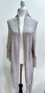 The Perfect Basic, Pearl Gray Open Shawl With Fringe
