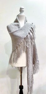 The Perfect Basic, Pearl Gray Open Shawl With Fringe