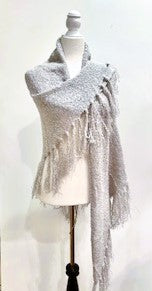 The Perfect Basic, Pearl Gray Open Shawl With Fringe