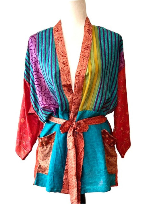 The Accessory In Demand, The Short Silk Kimono Jacket. Fashionable and Elegant. (Royal) (Copy)