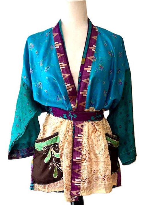 The Accessory In Demand, The Short Silk Kimono Jacket. Fashionable and Elegant. (Royal)