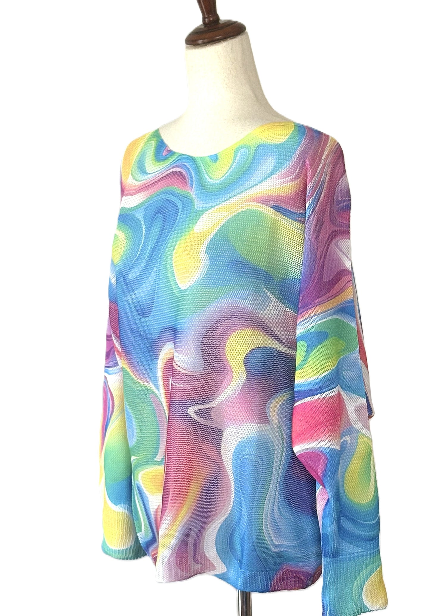 Italian Knit Sweater: Multi Colored Wavy Print, Resort Colors