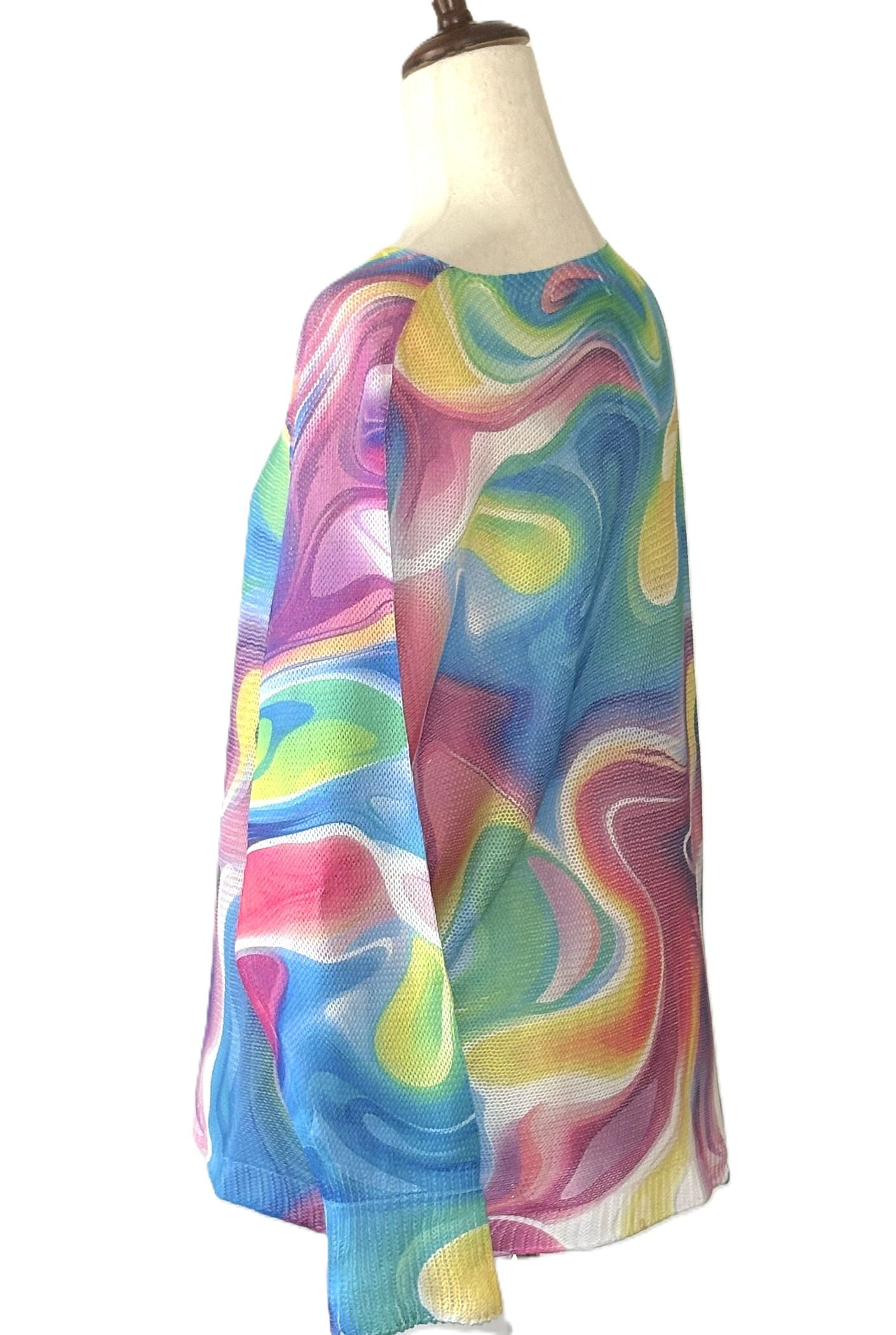 Italian Knit Sweater: Multi Colored Wavy Print, Resort Colors