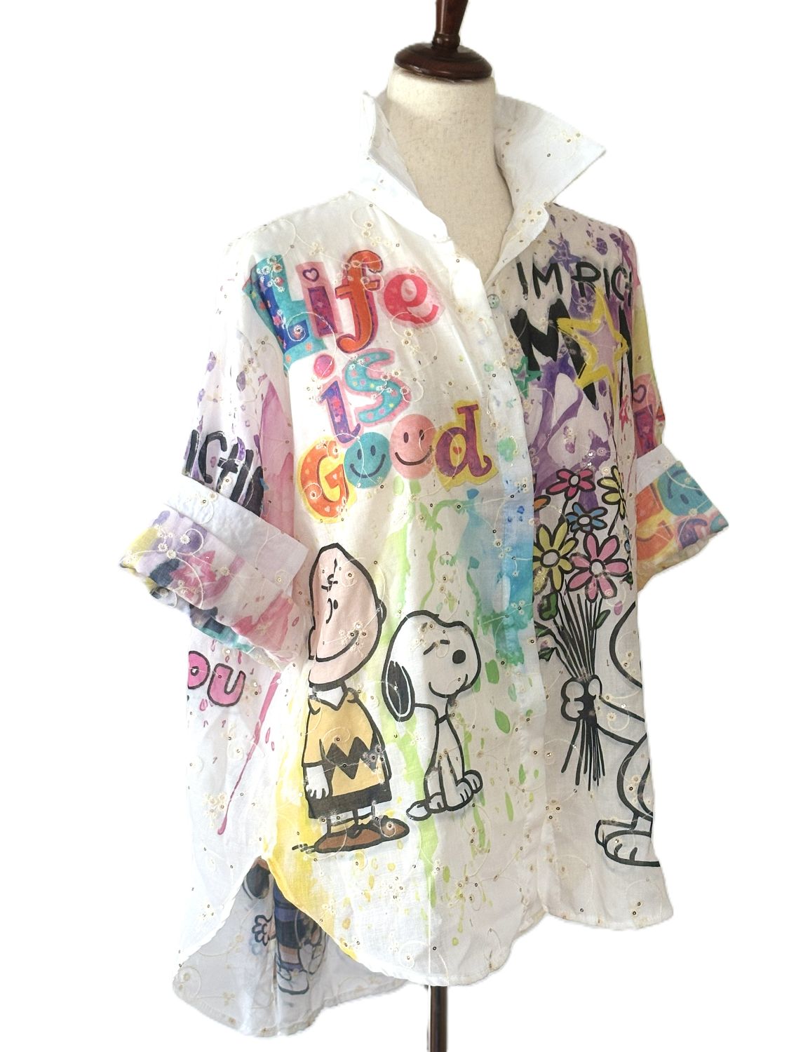 Tops: Italian One Size Pop Cartoon Graphic Cotton Shirt, "Life is Good."