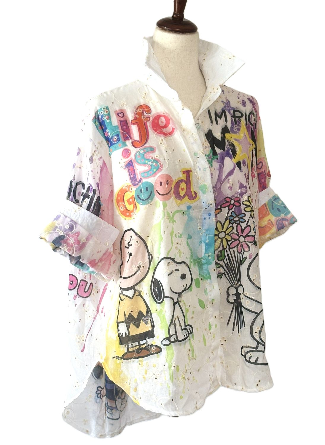 Tops: Italian One Size Pop Cartoon Graphic Cotton Shirt, "Life is Good."