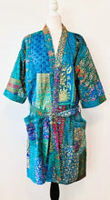 Short Patchwork Cotton and Silk Kimono With Kantha Embroidery Celebrates The Sea (blue)