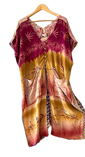 Kantha Bae Duality Silk Split Muu. Fully Reversible. Lots of Styling Options. (Plum Beige)