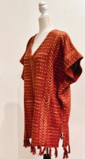 Hand Woven Block Print Tunic Sweater Dress. Rust or White