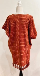 Hand Woven Block Print Tunic Sweater Dress. Rust or White