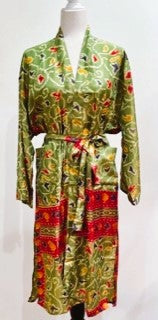 Silk Kimono Duster Mixed Print (Holiday Green)