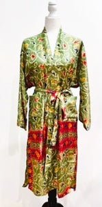 Silk Kimono Duster Mixed Print (Holiday Green)
