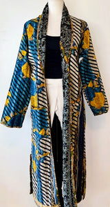 Full Length Reversible Duster Kimono Coat In Bold Block Print
