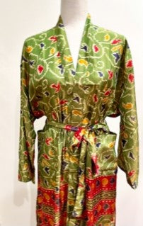 Silk Kimono Duster Mixed Print (Holiday Green)