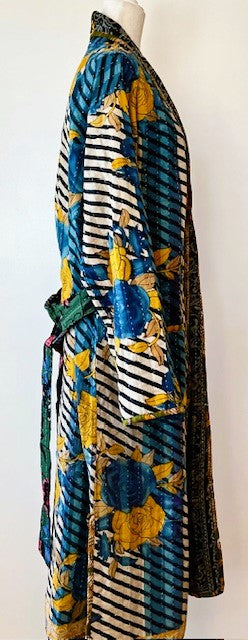 Full Length Reversible Duster Kimono Coat In Bold Block Print