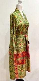 Silk Kimono Duster Mixed Print (Holiday Green)