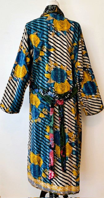 Full Length Reversible Duster Kimono Coat In Bold Block Print