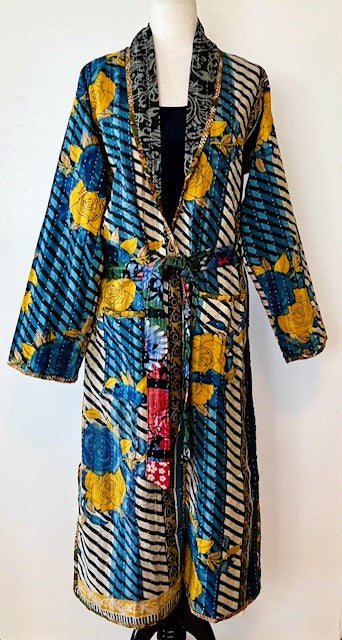 Full Length Reversible Duster Kimono Coat In Bold Block Print