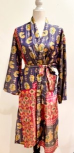 Silk Kimono Duster Mixed Print (Purple Abstract)