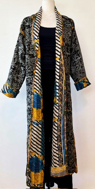 Full Length Reversible Duster Kimono Coat In Bold Block Print