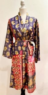 Silk Kimono Duster Mixed Print (Purple Abstract)