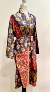 Silk Kimono Duster Mixed Print (Purple Abstract)