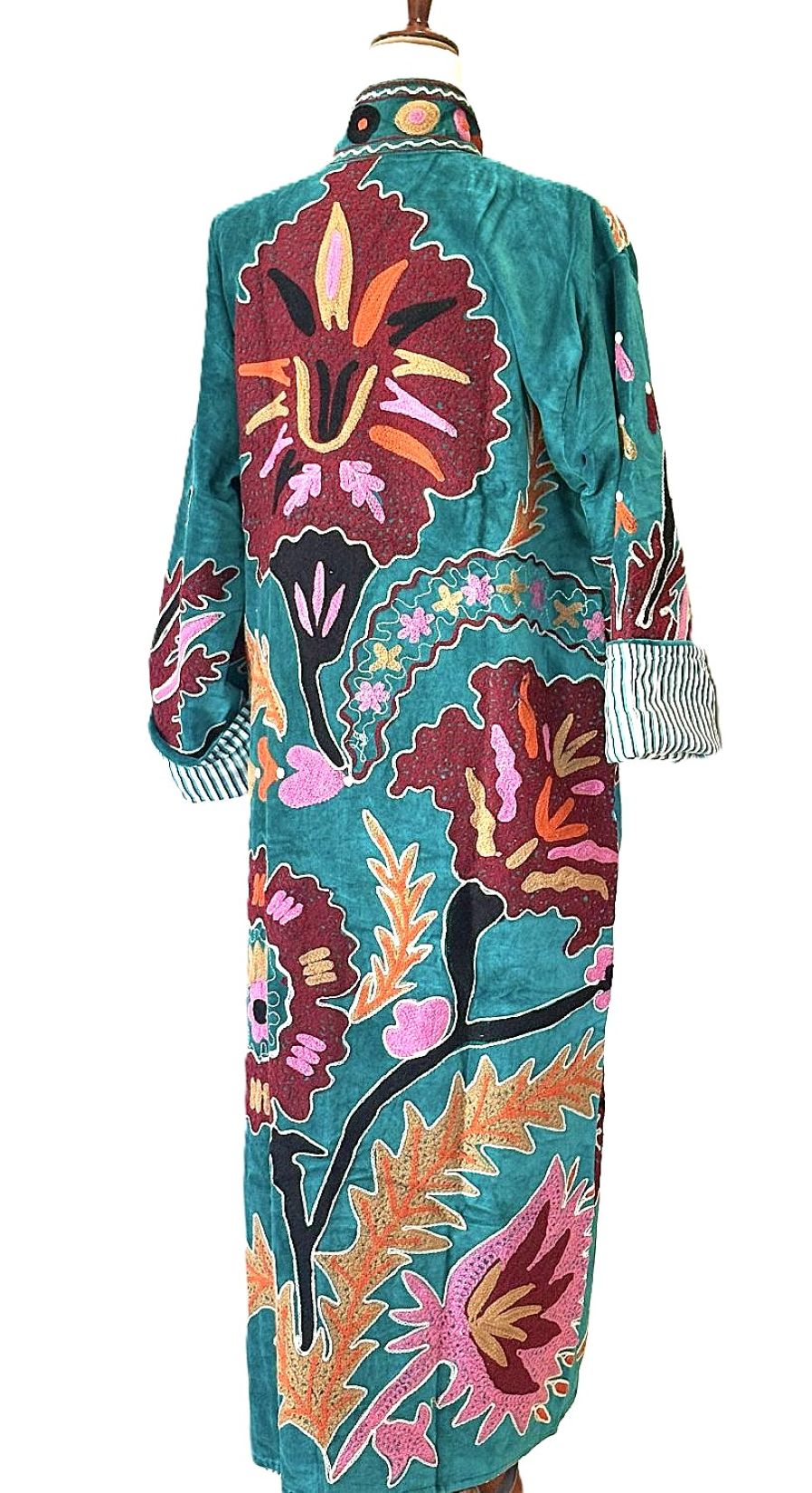 Jacket - Wearable Art, Suzani Hand Embroidered Kimono Duster Coat (Multicolored)