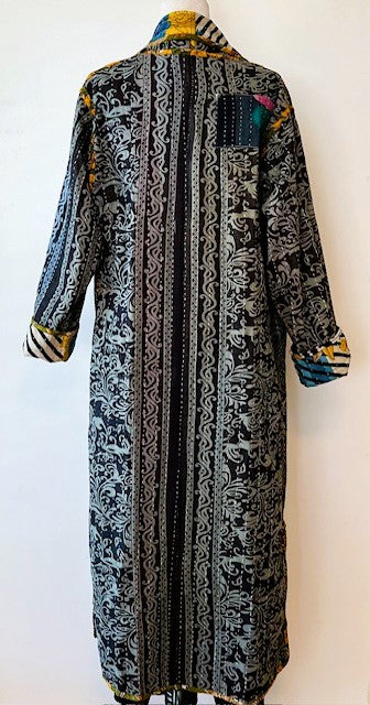 Full Length Reversible Duster Kimono Coat In Bold Block Print