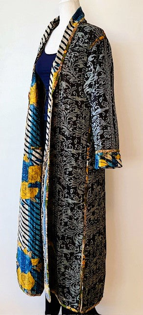 Full Length Reversible Duster Kimono Coat In Bold Block Print