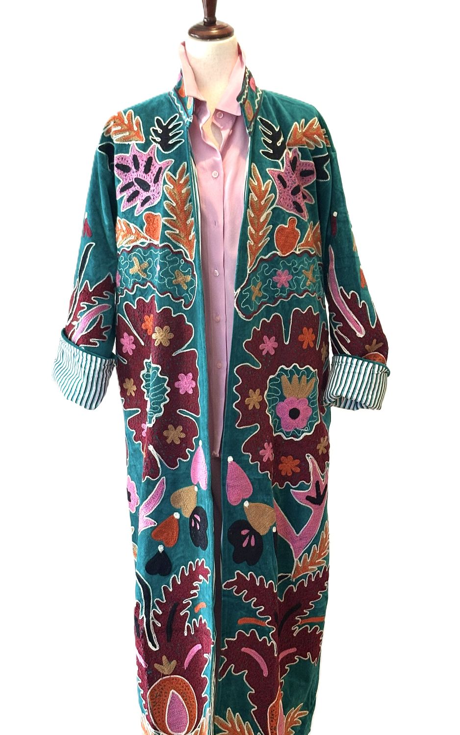 Jacket - Wearable Art, Suzani Hand Embroidered Kimono Duster Coat (Multicolored)