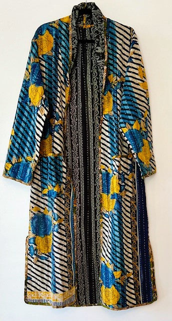 Full Length Reversible Duster Kimono Coat In Bold Block Print