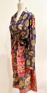 Silk Kimono Duster Mixed Print (Purple Abstract)