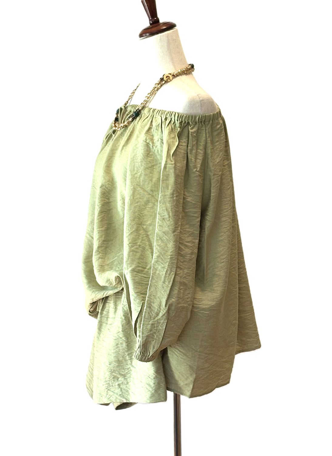 Short Sets, 2 Piece Set With A Tunnel Neck, Wooden Beads, Matching Shorts (Avocado)