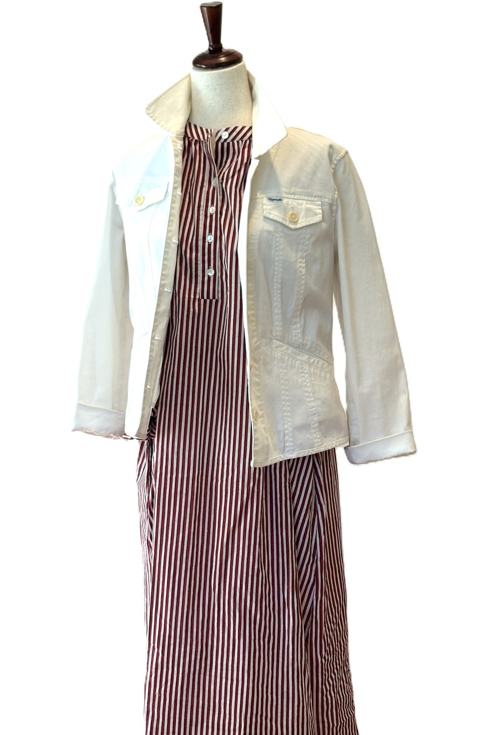 Hand Block Printed Cotton Shirtdress: Vertical Stripes, Work-to-Play Midi (Red Stripe).